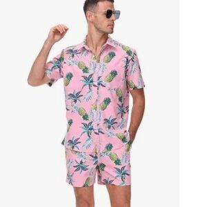 Flower Hawaiian Shirts and Shorts Casual Button Down Shirt/Short Sleeve, XL